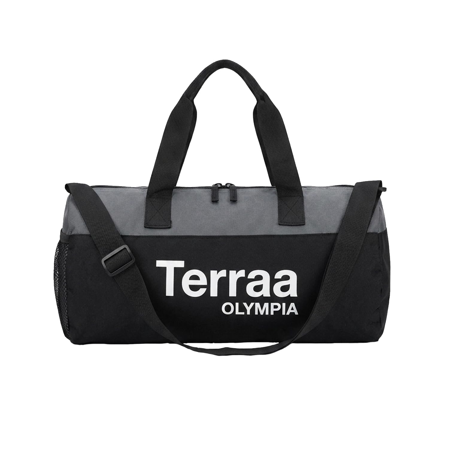 olympia gym bag 45cm sports duffle bag for men & women, durable nylon gym & travel bag with 2 external pockets, 1 internal storage compartment & strong carry handles (black & grey)