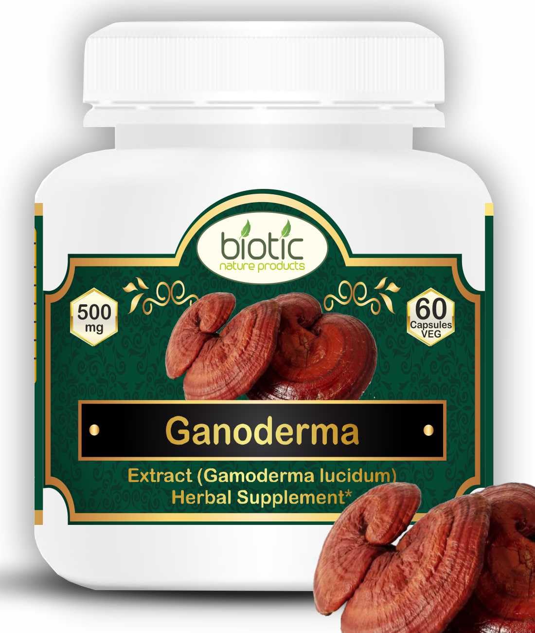 Biotic Natural Ganoderma Capsules (Reishi Mushroom) Ganoderma Extract 500mg - 60 Veg Capsules