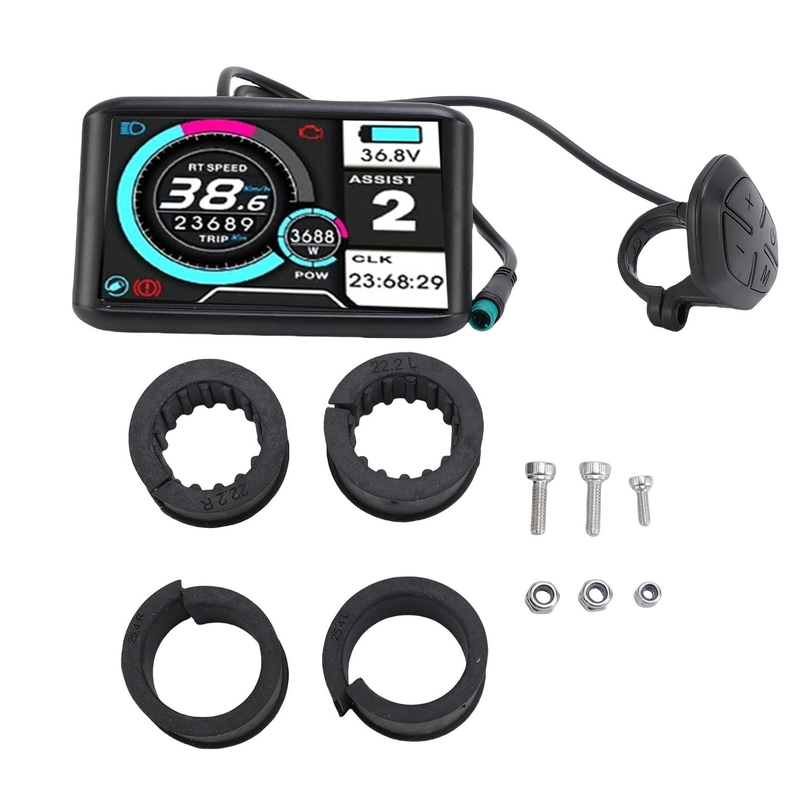 Buachois Pantalla LCD Bicicleta Electrica, Cuadro Color Impermeable 5 Núcleos para Manillar 22.2mm, Soporta Multiples Voltajes, Panel de Visualizacion para Scooter y Bicicleta Elec