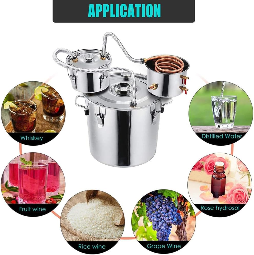 Tube Spirit Boiler Stainless Steel Home Brewing Kit 3Gal 11L Alcohol Distiller Complete with Copper Tube and Condenser for Home Brewing and Do it yourself Whisky Wine Brandy Making