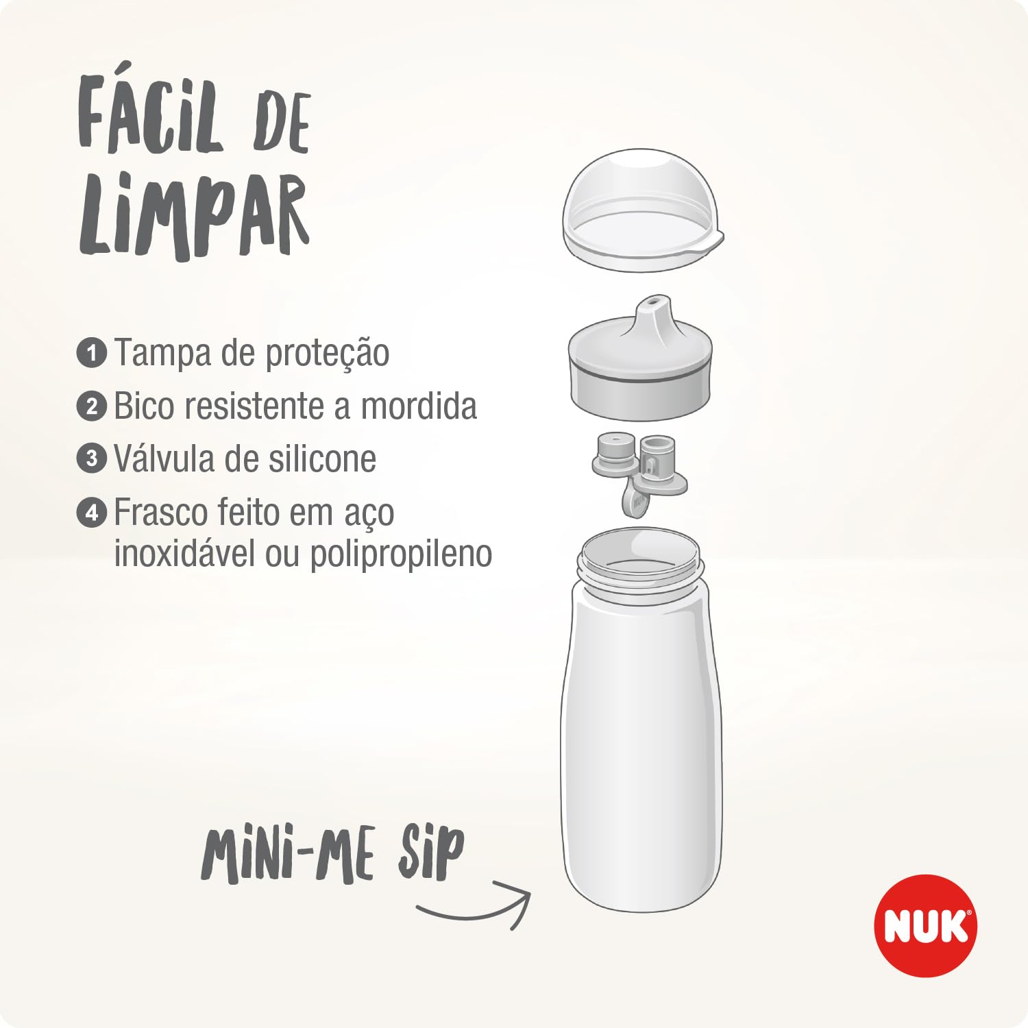 NUK Mini-Me Sip Tazza per bambini | 9+ mesi | 300 ml | Borraccia in acciaio inox per bambini | Beccuccio temperato antigoccia | Infrangibile | Lilac Deer