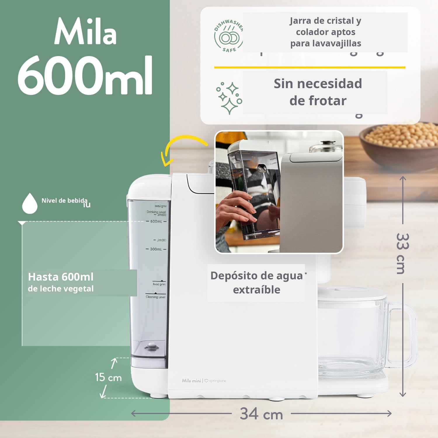 SPRINGLANE - Batidora de leche vegetal Mila con colador para la preparación de todo tipo de leches vegetales (0,6 litros de leche vegetal)