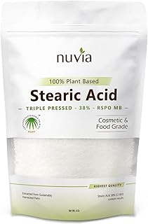 Stearic Acid - 100% Plant Based, Food Grade, Triple Pressed, Certified Sustainable, by Nuvia Organics; 8oz