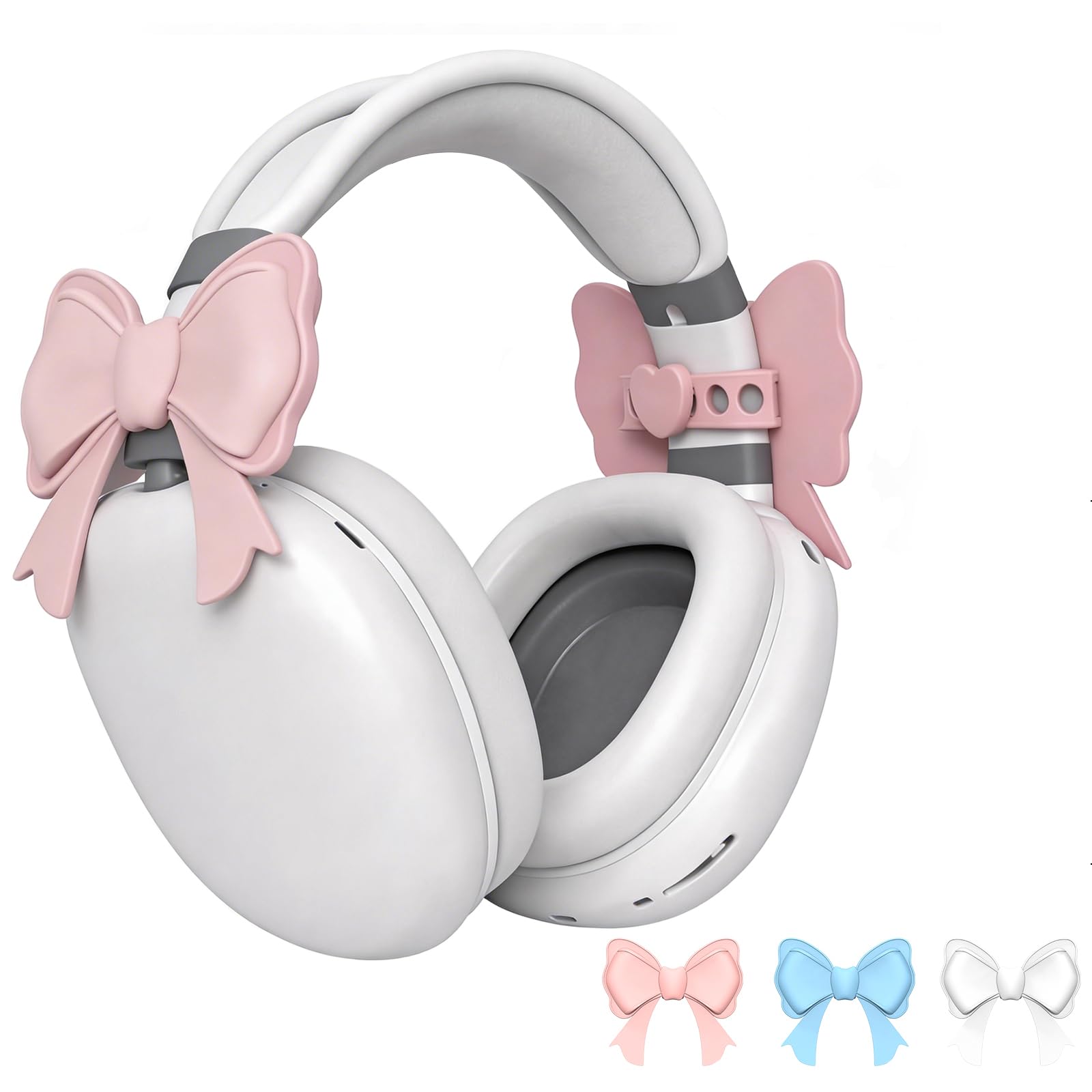 6 Pack Silicone Bow Headphone Accessory(2 Pink, 2 Blue, 2 White), Silicone Headphone Accessory, Headphone Bow Accessories, Easy to Apply, Bow for Headphones,Cute Headphone Decoration