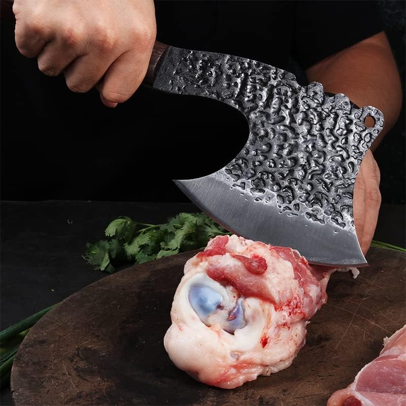 Miniatura 4 de Cuchillo de forja, cuchillo de carne de chef, cuchillos de cocina, juego con funda de cuero, transporte de llevar, carnicero, para acampar o al aire