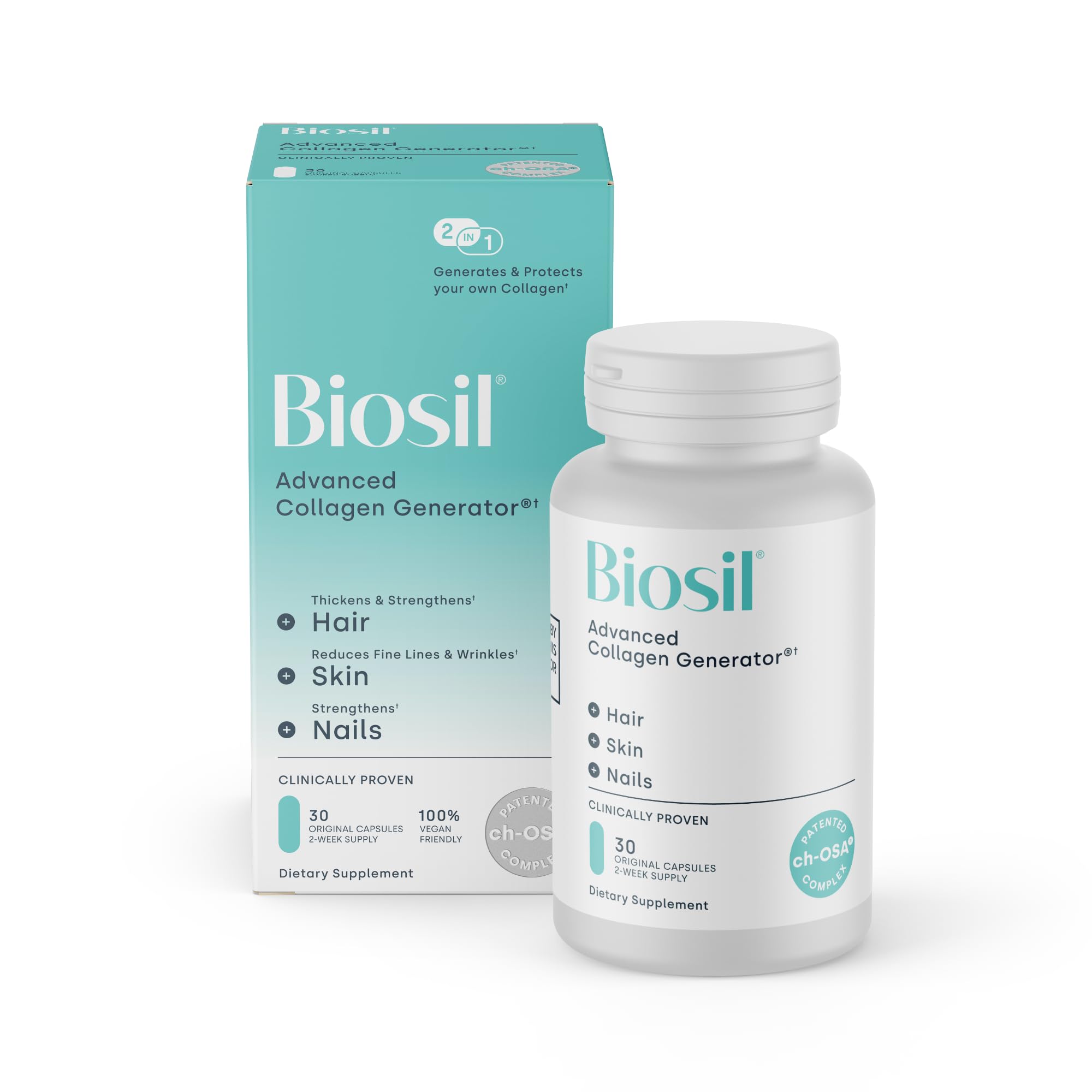 BiosilCollagen Booster Supplement - 30 Original Capsules - Patented ch-OSA Activator for Skin, Hair, Nails & Joints - Supports Natural Production - 15-Day Supply