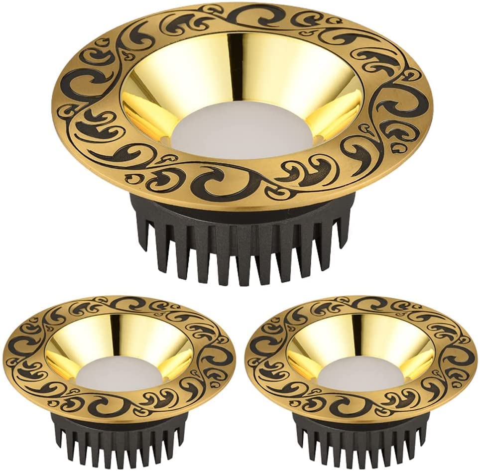 BLHKBAIKBN Foco empotrable de latón Cepillado de 12 W, 14 W, 16 W y 18 W con diseño Negro, luz Blanca cálida de 4 y 5 Pulgadas, Borde Redondo Dorado, Paquete de 3