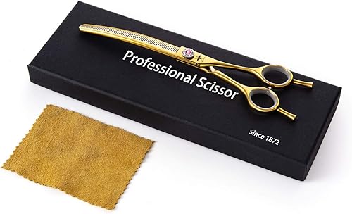 Miniatura 5 de PURPLEBIRD Tijeras curvadas hacia abajo de 7 pulgadas para peluquería para perros, tijeras texturizadoras de adelgazamiento, seguridad profesional,