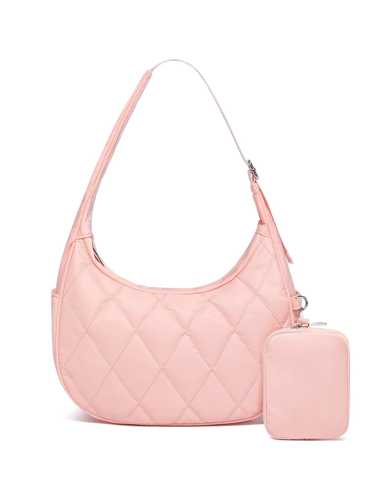 BAVERGE Nylon Crescent Bag Women Small Quilted Shoulder Purse Women's Hobo Handbag with Coin Wallet Mini Tote