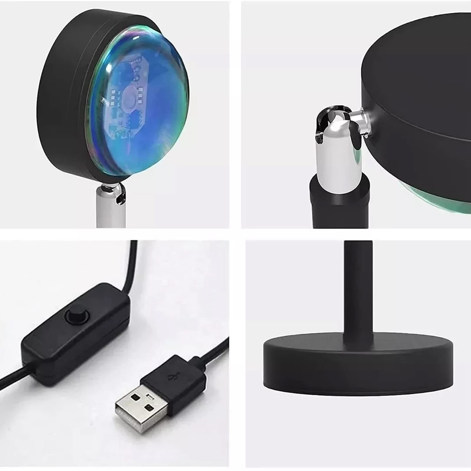 Sonnenuntergang-Projektionslampe – Mehrfarbiges LED-Projektionslicht Mit um 180° Drehbarem Regenbogeneffekt – Schalterknopf – Ideal Für Partys Und Schlafzimmerdekoration