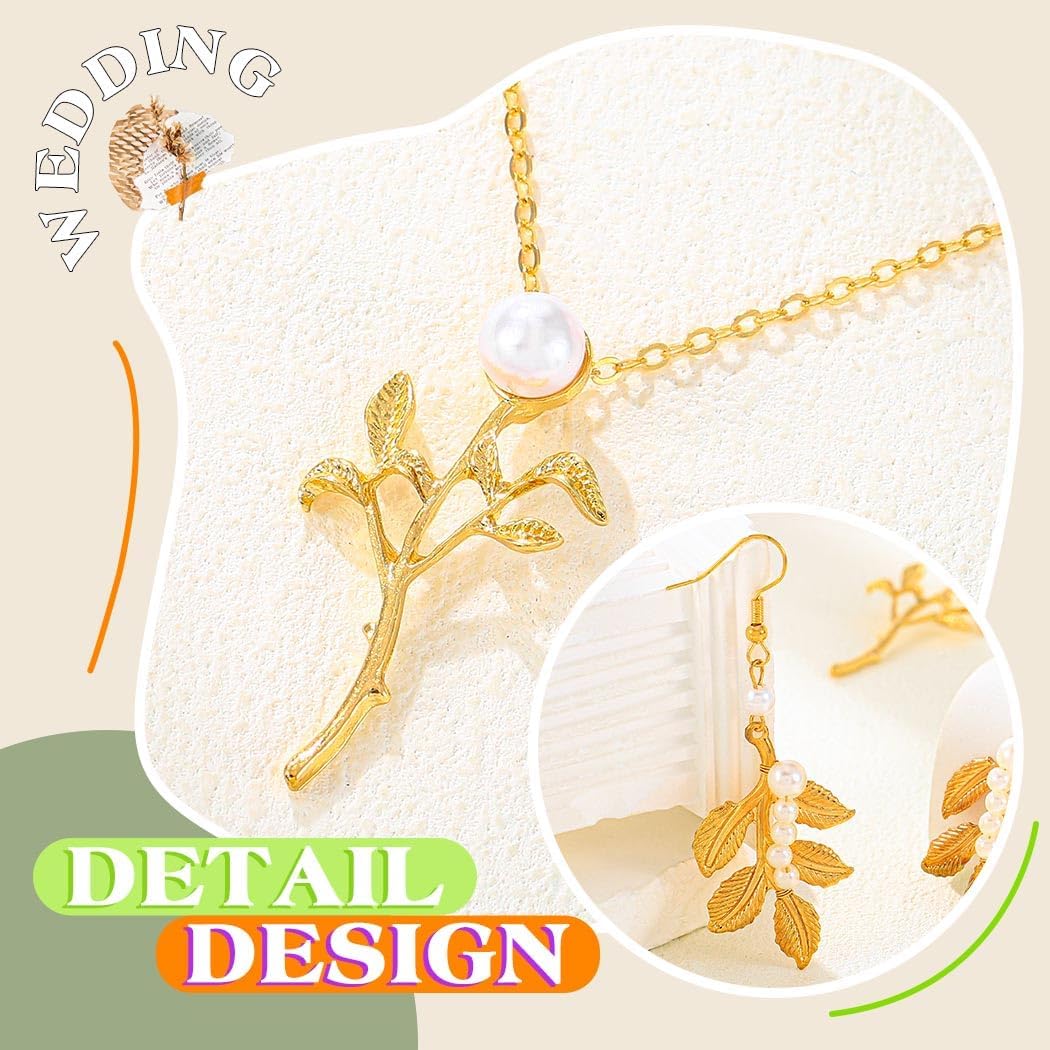JEAIRTS Greek Goddess Leaf Jewelry Set Pearl Pendant Necklace and Dangle Earrings for Women,Gold Plated Vintage Jewelry - Image 7