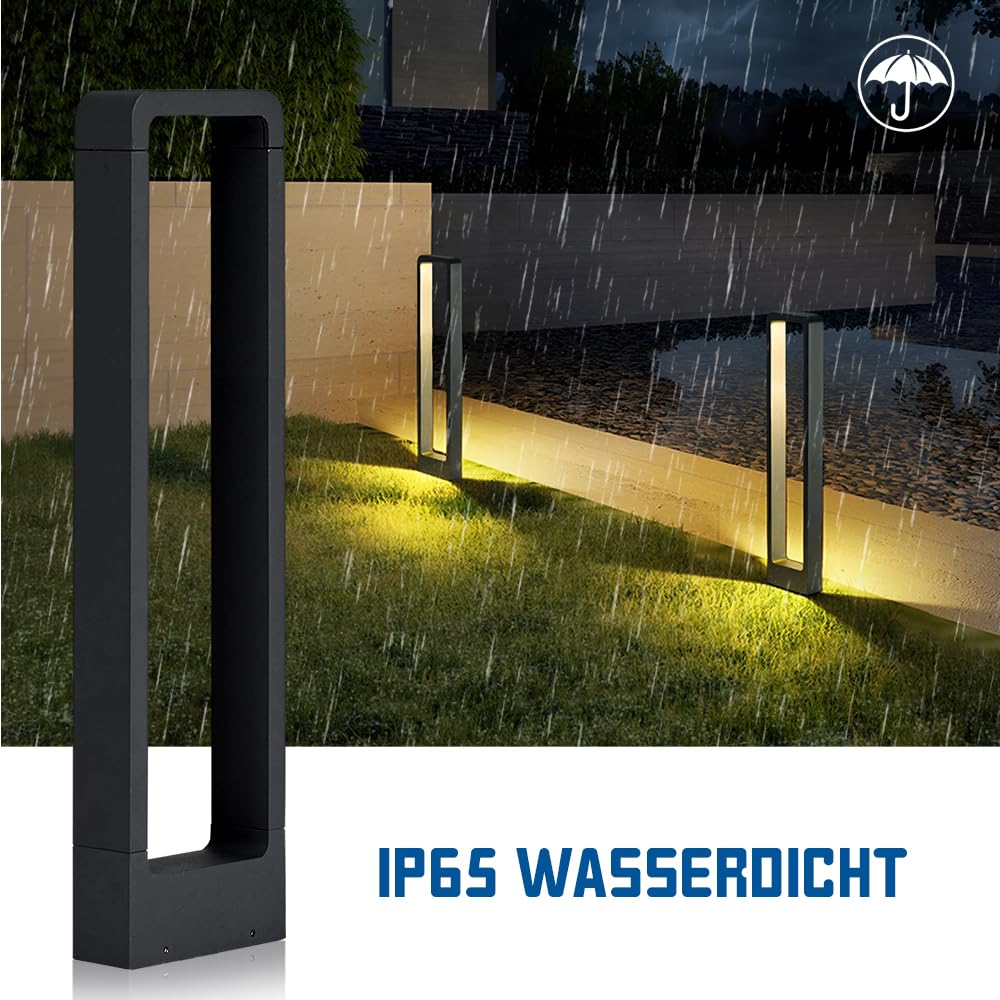 LED Wegeleuchten Außen 7W, LED Gartenleuchte, 3000K Aussenleuchte Stehlampe Außen, LED Pollerleuchte 60CM IP65, Standleuchte für Garten