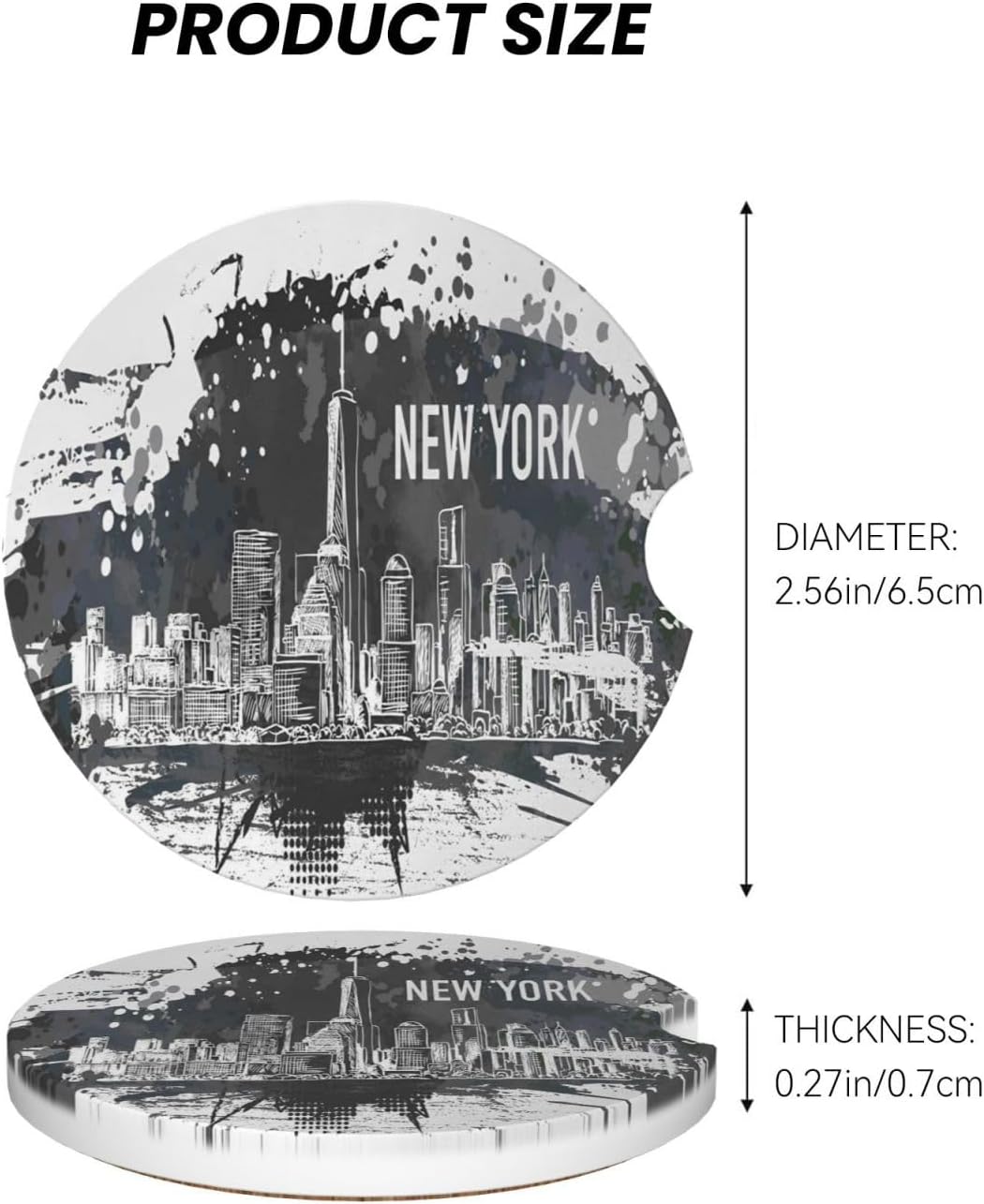 New York Car Coasters for Cup Holder, 2 Pack Absorbent Ceramic Car Coaster with Finger Notch & Cork Base - Image 6