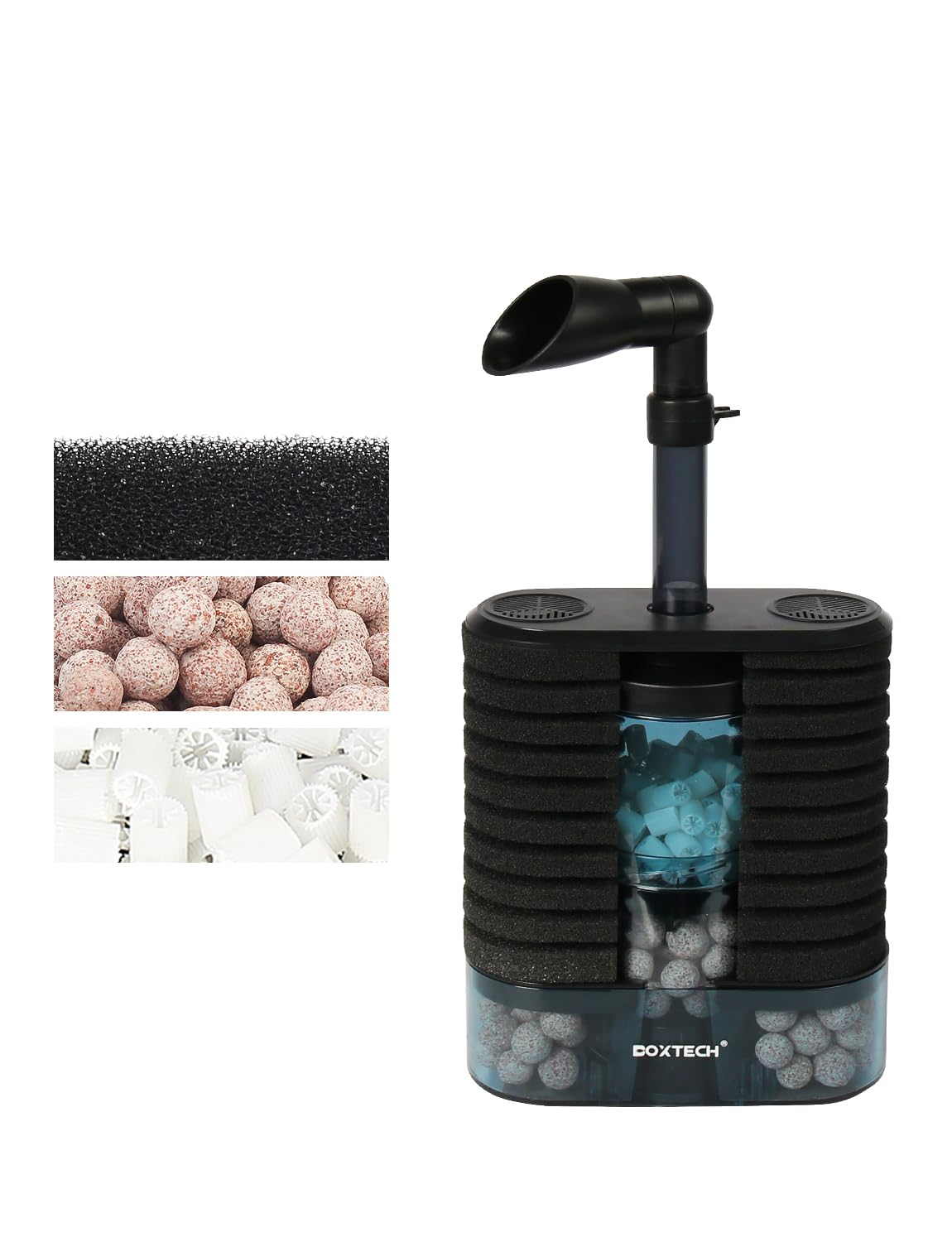 UPETTOOLS Aquarium Filter Sponge Filter, Submersible Fish Tank Filters Built-in Fluidized Bed and Bio Balls, Aquarium Air Driven Filter with Airline Tubing for 10-30 Gallon Fish Tanks - image 7