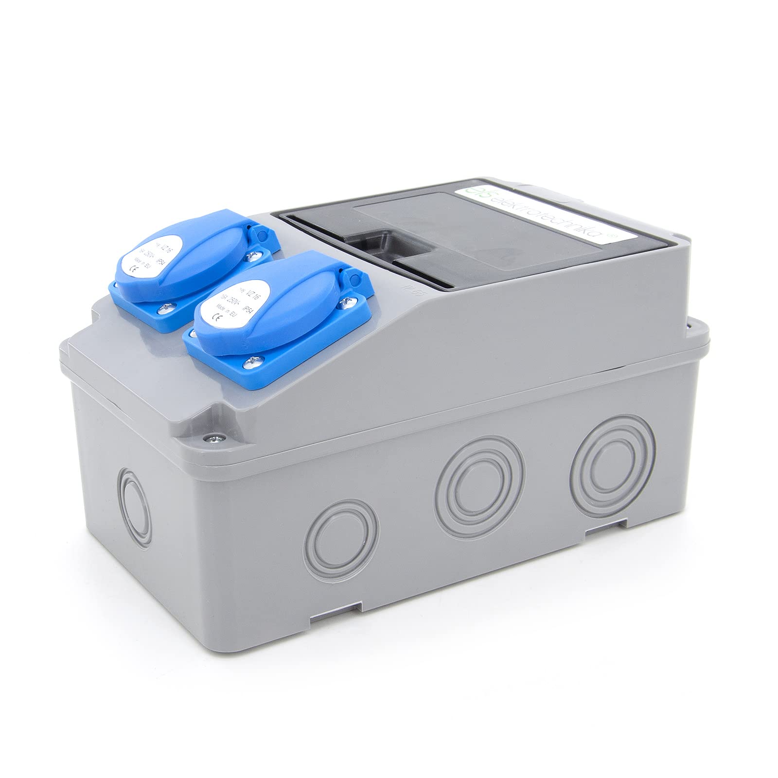 ELS Elektrotechnika Wandverteiler mit FI Schalter 40/2/0.03A 2x Schuko Steckdose 230V 1x Leistungsschalter C16A 1P Baustromverteiler für Indoor/Outdoor-Bereich, Werkstätten und Fabriken IP54