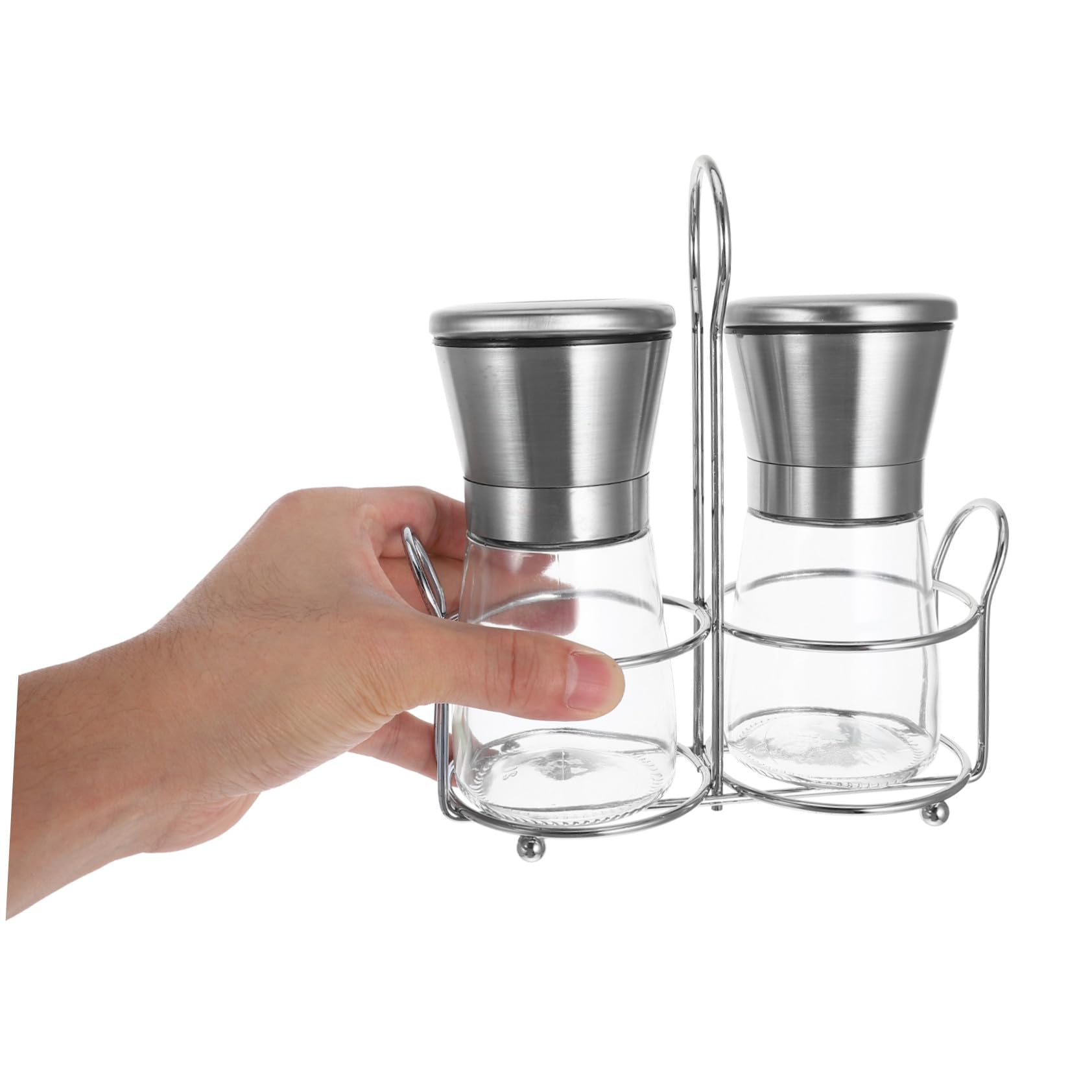 OUNONA Moulin à Épices Manuel en Acier Inoxydable avec Support, Broyeur à Poivre et Sel Rechargeable, Compatible Épices Polyvalentes Cuisine et Barbecues en Plein Air