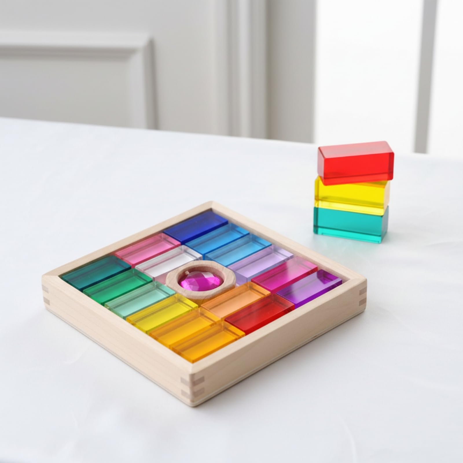 predolo Blocchi da Costruzione per Bambini Set di Costruzione per Apprendimento Giocattolo Impilabile con in Legno in Acrilico Scoperta di Colore Forma Equilibrio Adatto a Casa Scuola Regalo