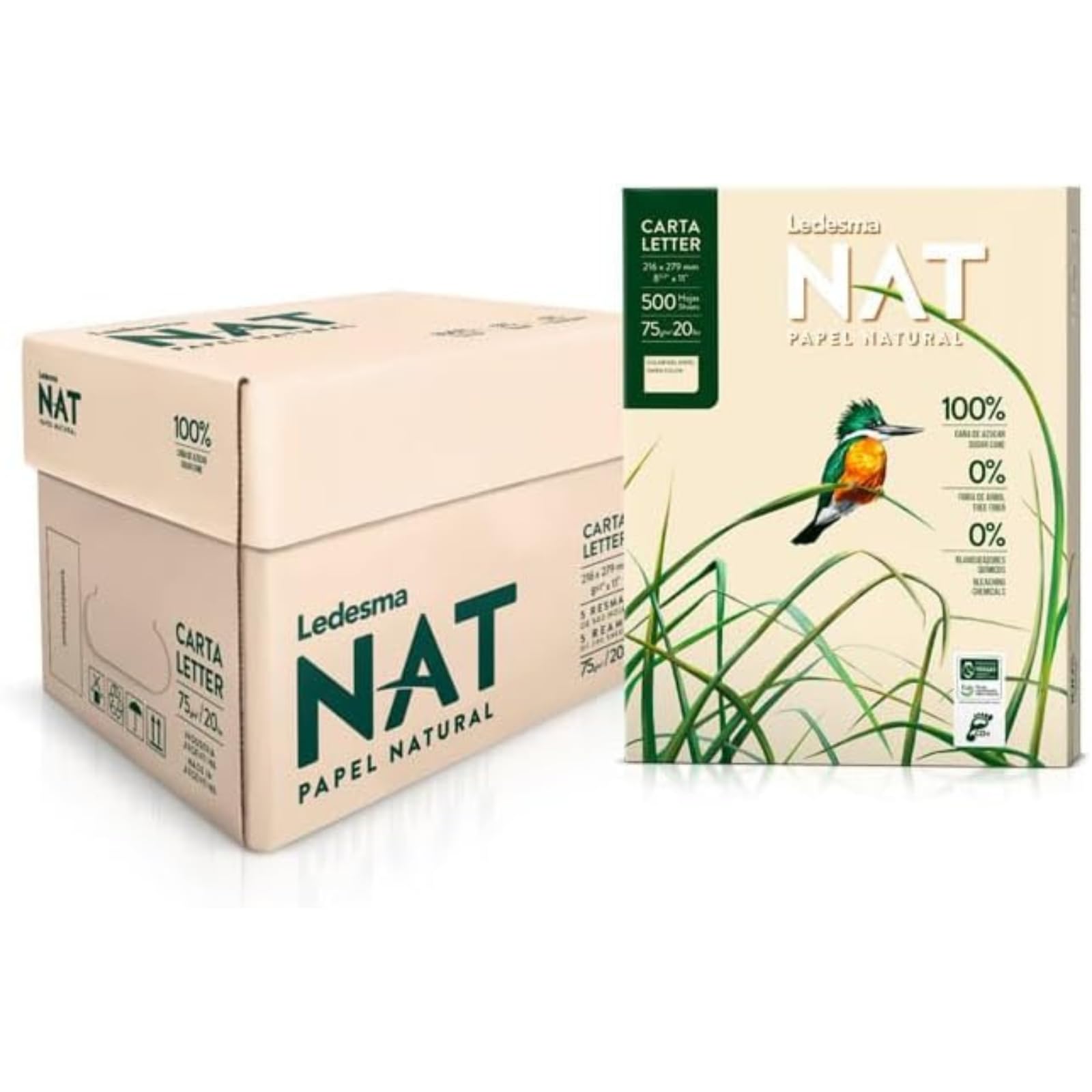 Natural A4 Printer Paper - 5 Reams (2500 Sheets) 75gsm Multi-Purpose Eco-Friendly Copier Paper Carbon Footprint Certified, Tree-Free, Bleach-Free, Budget-Friendly Printing Paper