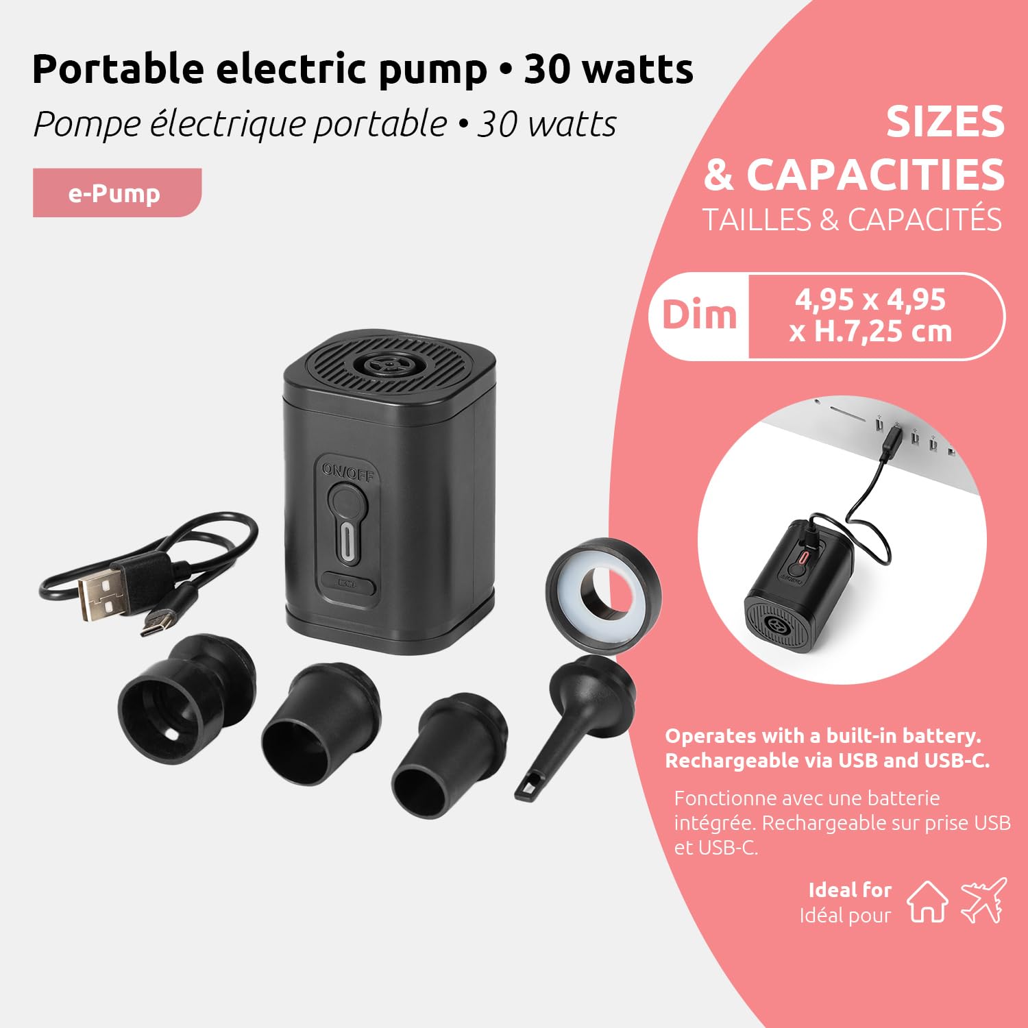 Compactor - Pompe électrique portable sans fil pour sacs de rangement sous vide - Recharge USB - Puissante - Design compact de voyage - Compatible sacs Compactor