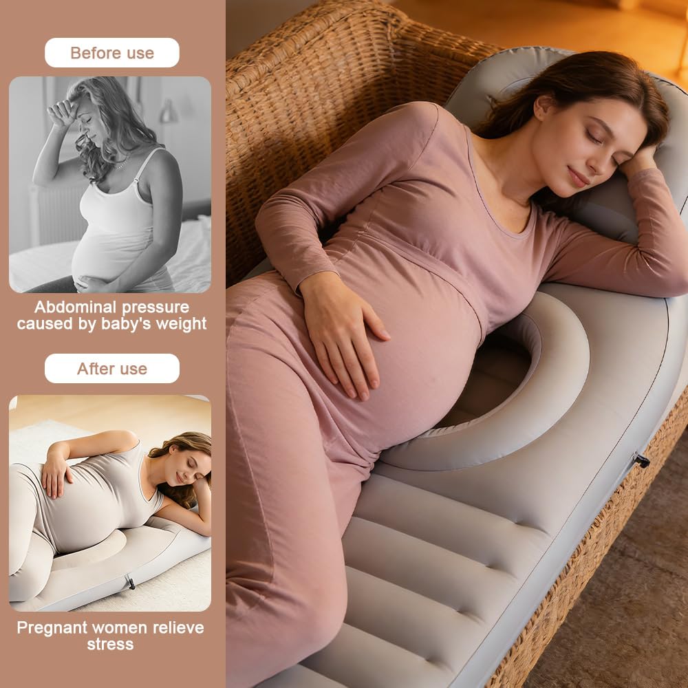 Cuscino Gonfiabile per La Gravidanza, Cuscino per maternità con Foro per La Pancia, Tappetino da Yoga per Donne Incinte, Supporto per Il Pancione, Supporto del Corpo Intero per Dormire