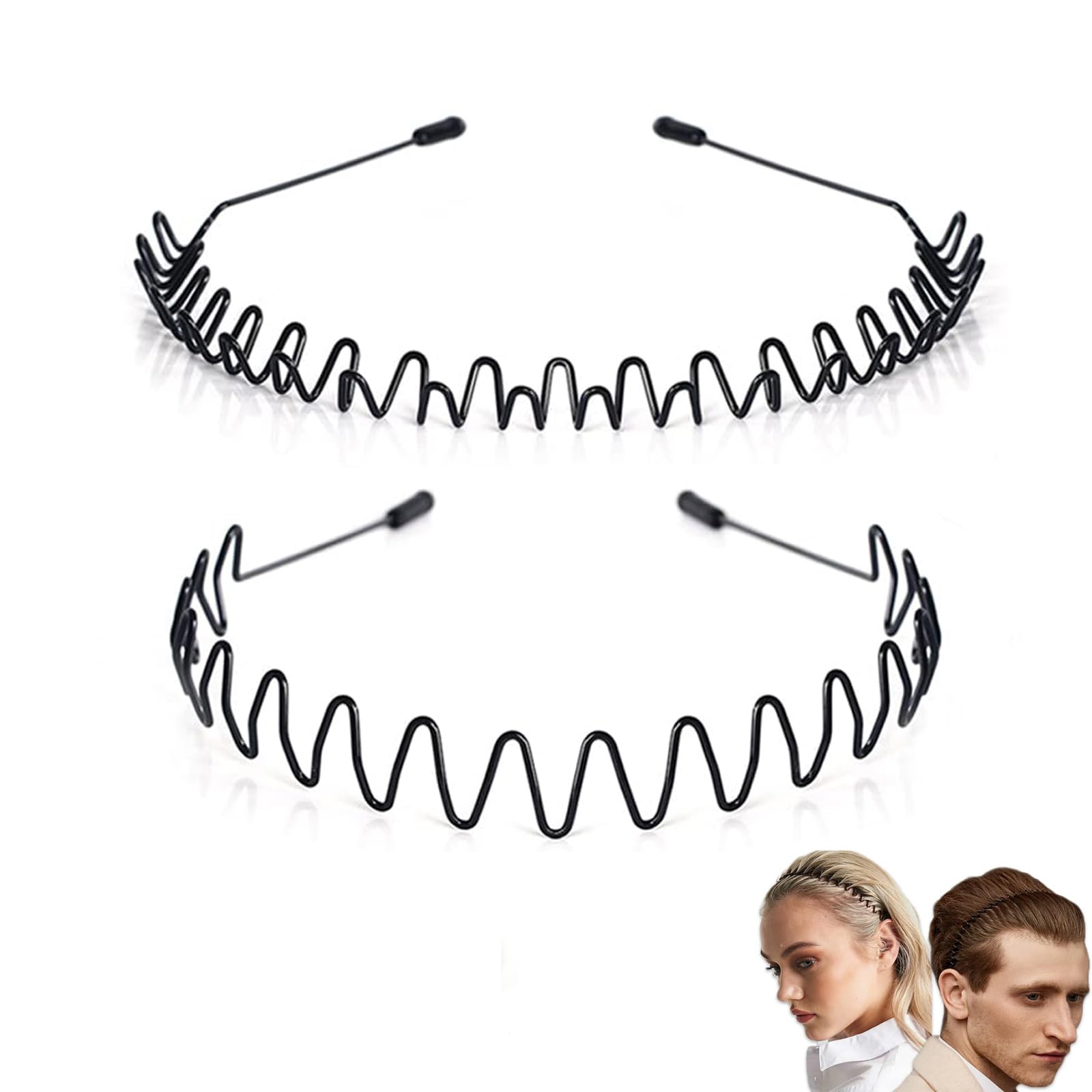 Metal Headband Sports Hair Bands for Men Black Fashion Non-slip Hair Hoop Outdoor Sports, Weddings,Daily Wear（2pcs）