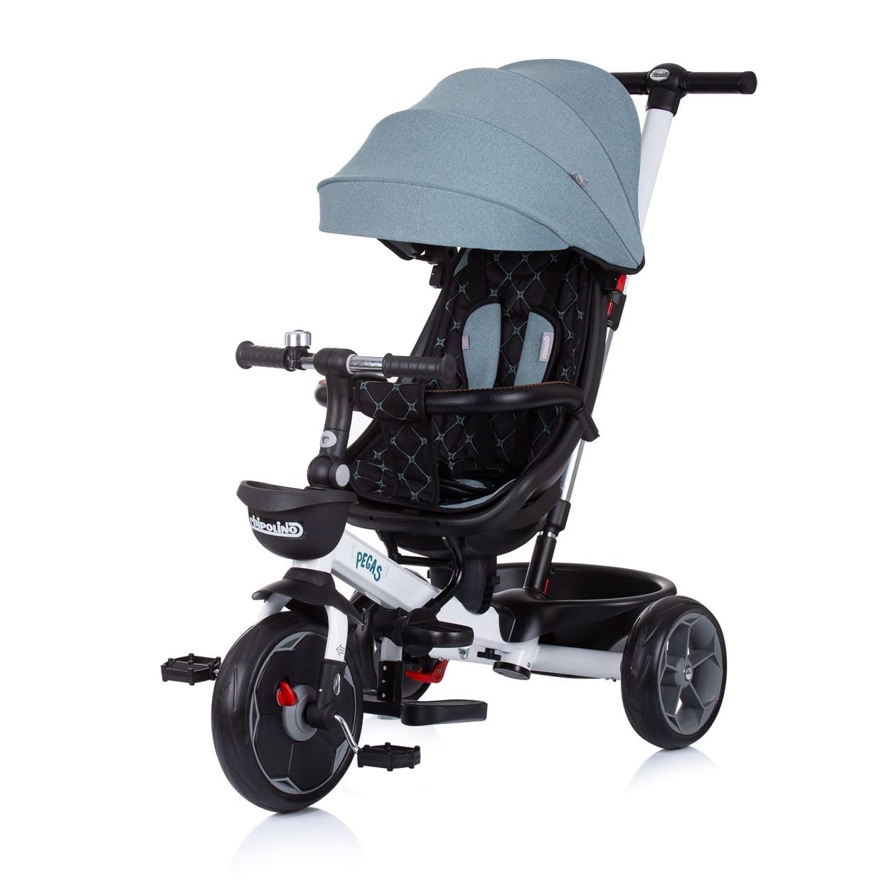 Chipolino 4-in-1 Pegas Adjustable Reversible Seat Push Bar Roof Tricycle, Colour: Green