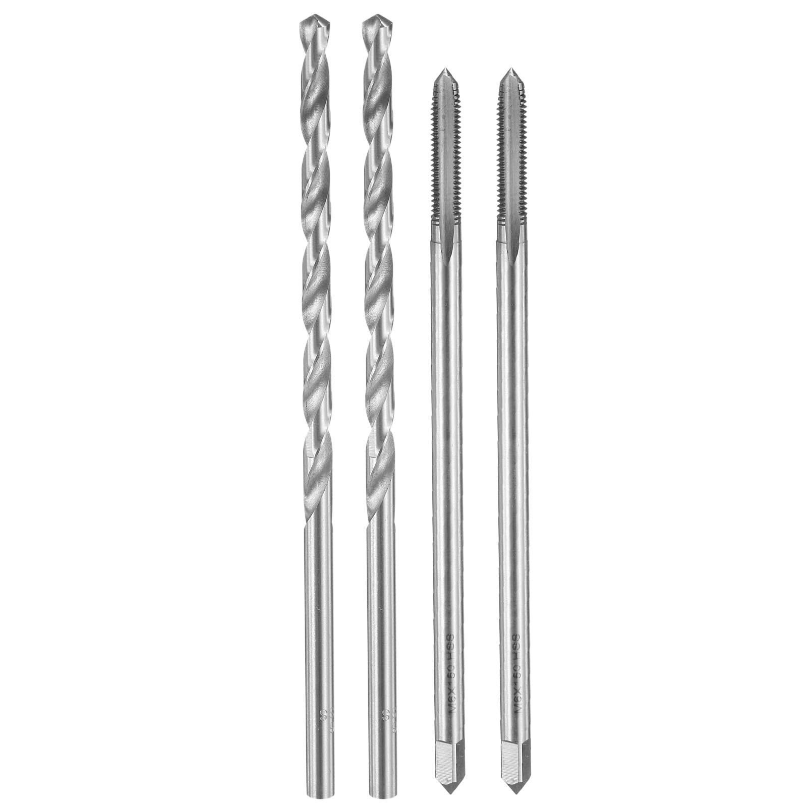 QUARKZMAN Set di Punte e Maschi per Filettare, 2pz M6 x 1 Metrico Maschi a Flauto Dritto 150mm Extra Lungo & 2pz Punte da Trapano da 6mm 160mm Extra Lungo, Attrezzo per Filettatura HSS-6542