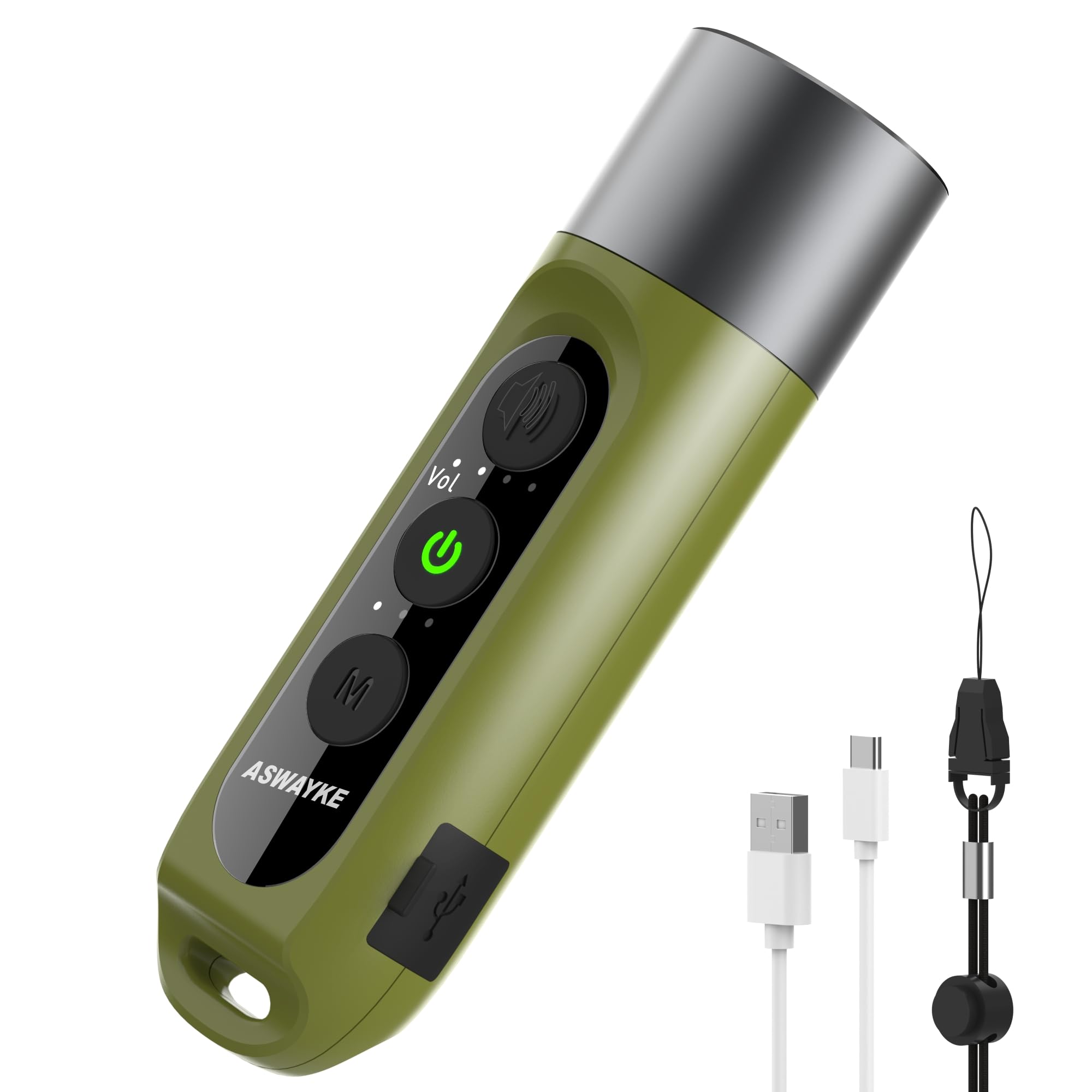 ASWAYKE 電子ホイッスル IPX5防水 大音量 125db 充電式1000mAh【4段階 3種類のホイッスル音】電子笛 スポーツ 審判 防災 防犯k1 (GREEN)