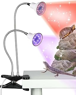 DOMMIA Reptile Heat Lamp,UVA UVB Reptile Light & Heat Lamp Combo,Adjustable Dual Head Heat Lamp for Reptiles,Individual ON/OFF Switch,Reptile Light for Lizard Turtle Snake Aquarium Tank Aquatic Plants