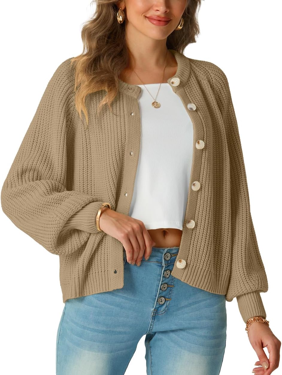 GRECERELLE Women's Chunky Open Front Sweater Long Sleeve Button Knit Short Loose Cardigan Outerwear, S-2XL - Image 2