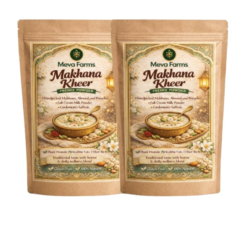 Meva Farms Makhana Kheer Premix Powder 100g Pack of 2 – Handpicked Foxnuts with Almond Pistachio Saffron Cardamom | Instant Dessert Mix Gluten Free 100% Natural-image-49