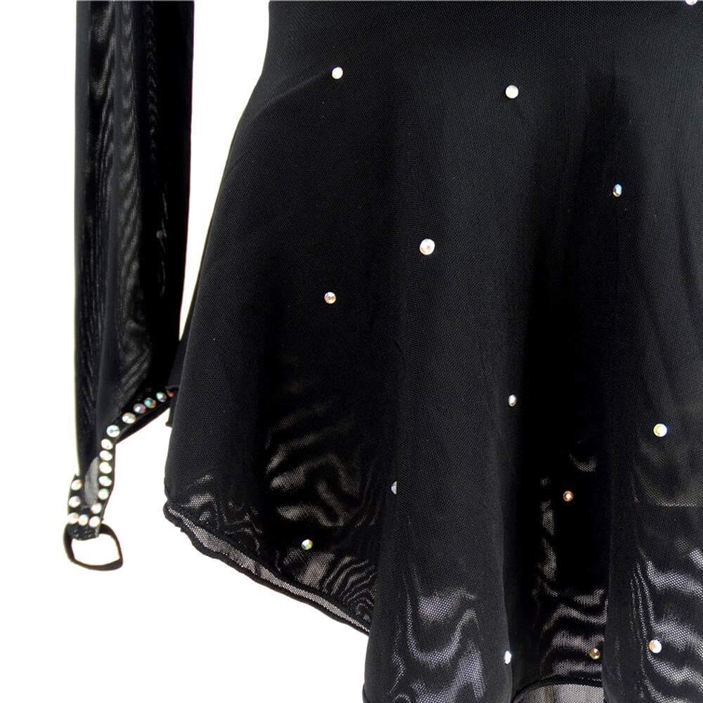 LIUHUO Blue Ice Robe de Patinage Artistique pour Filles et Femmes Dos Nu à Manches Longues et Perles