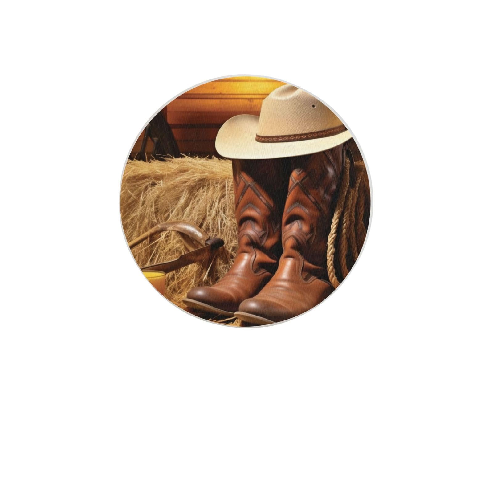 Cowboy Black Hat Western Boots Absorbent Drink Coasters Diatomaceous Round Coaster 4 Inch Reusable Cup Coasters Set 4pc