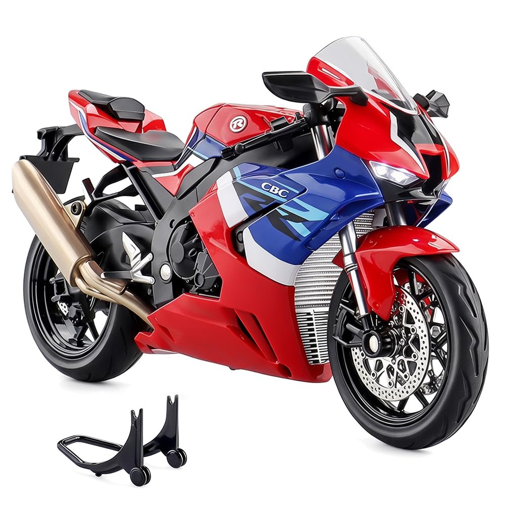 Foreverup 1:12 Motorcycle Model, HONDA CBR 1000R Diecast Toy Motorcycles, Motorcycle Toy Gifts with Suspension and Free Roller, Required Mini Finished Moto Gift with a Base for Adults & Kids