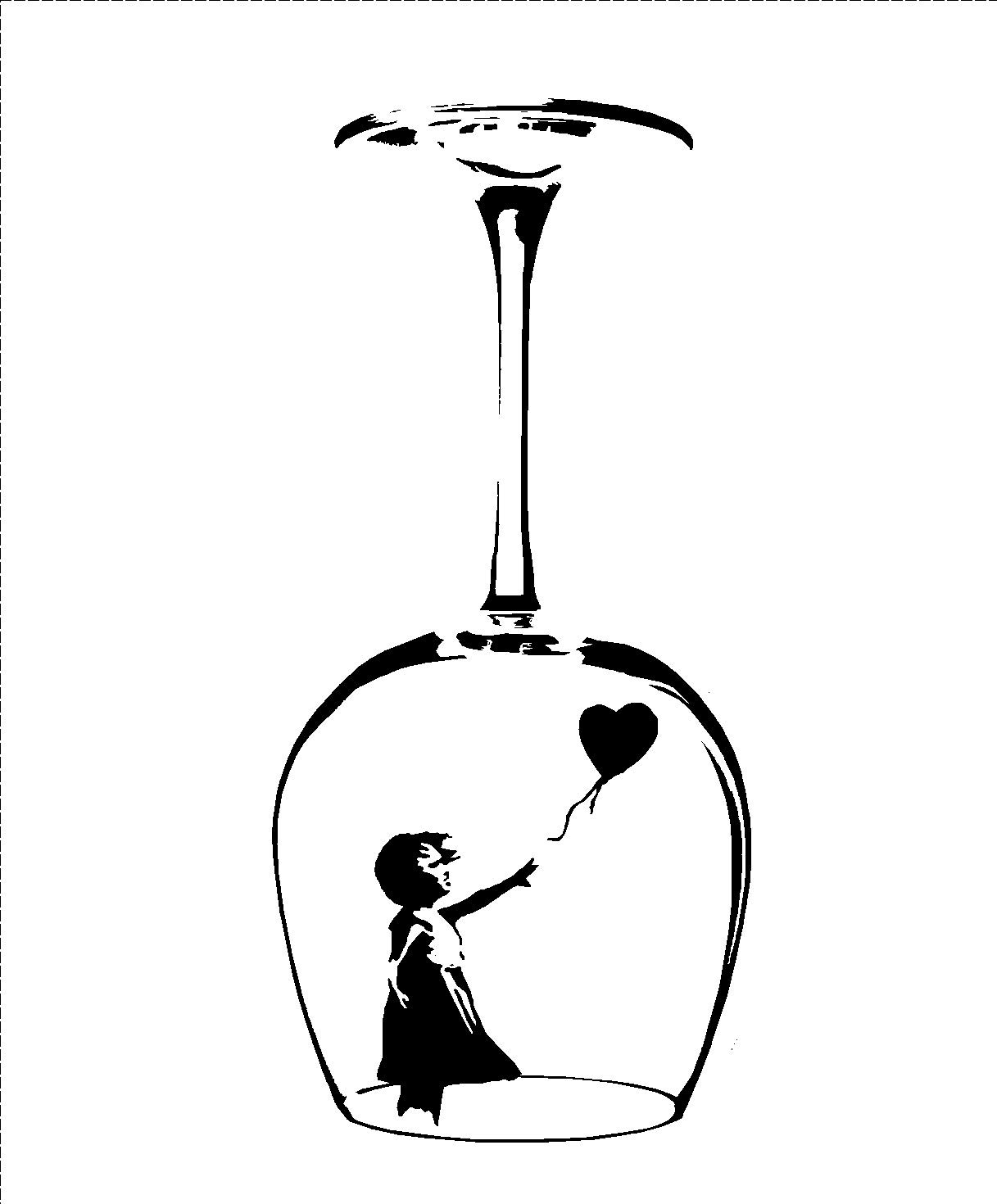 Banksy Girl Balloon Wine Glass Wall Art Vinyl Stickers Kitchen Dining Mural (Black)