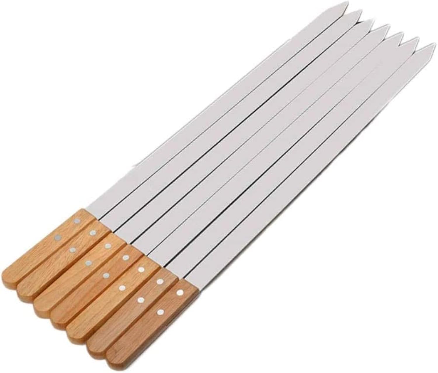 GTHTUHFD Grill Utensils 6Pcs0Cm 23.5'' Large Stainless Steel Bbq Skewers Oak Wood Barbecue Grill Forks Long Handle Flat Kebab Skewer Bbq Accessories Tools,1Pcs,1pcs