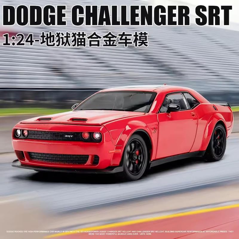 Image of Invite Enterprise 1:24 Dodge Challenger SRT Exclusive Alloy Metal Pull Back Die-cast Car Model with Sound Light Mini Auto Toy for Kids Metal Model Toy Car with Sound and Light(Red)