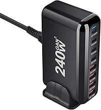 TECHBLAZE 240W USB C Fast Charger Adapter, 8 Port USB Charging Station, GaN Ⅲ Double 100W PD Port Fast Charging Station for Multiple Devices, Laptop Wall Charger Compatible with MacBook, Phone