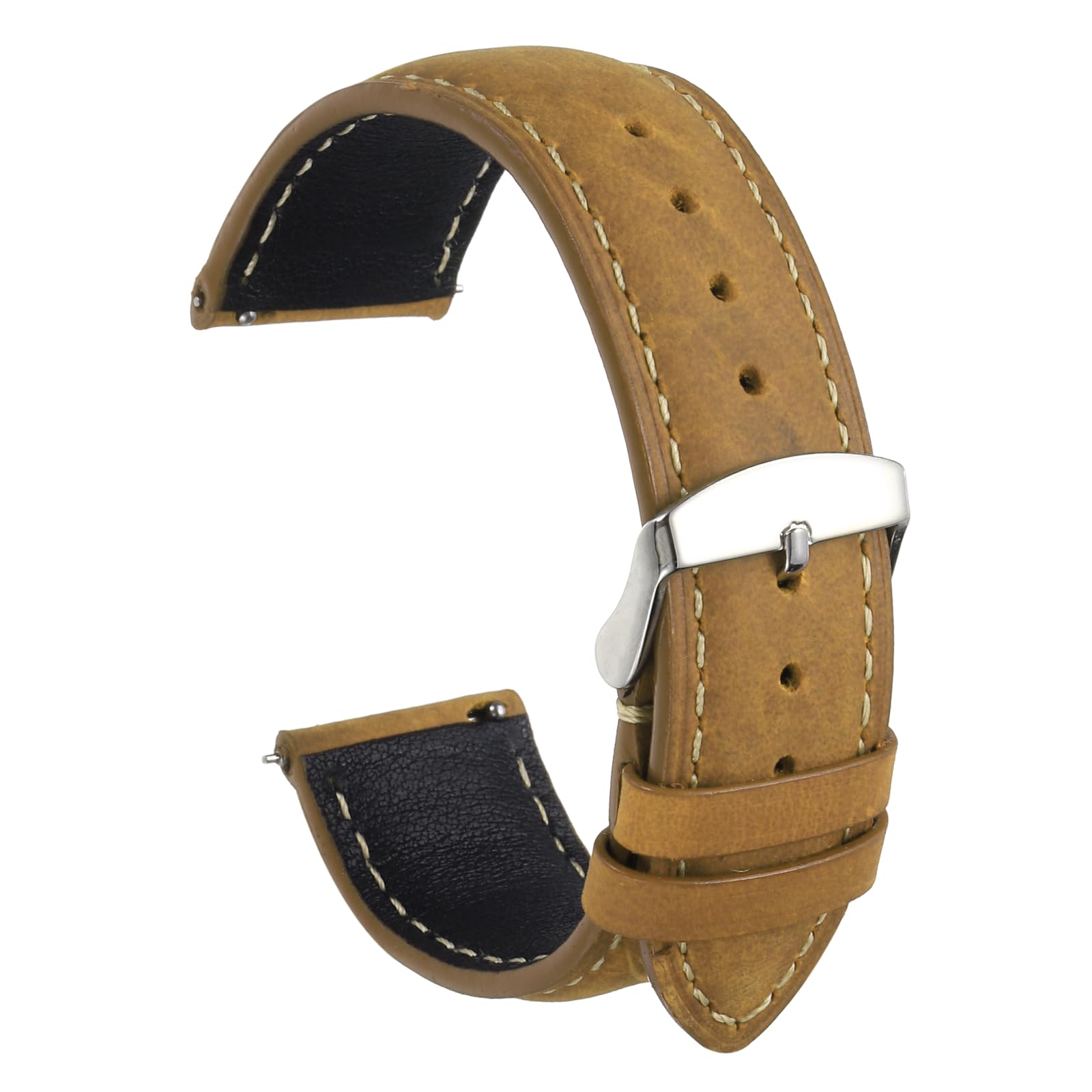 sourcing map Leather Watch Strap, 22mm Quick Release Watch Band with Stainless Steel Silver Buckle Soft Leather Watch Band for Men and Ladies, Light Brown