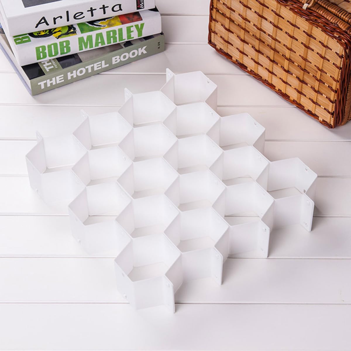4 Organizador Panal de Juegos Cajones Plástico Blanco para Ropa Interior | Diseño Móvil y Ahorra Espacio, Separa Leggings y Bras en Armario Cama