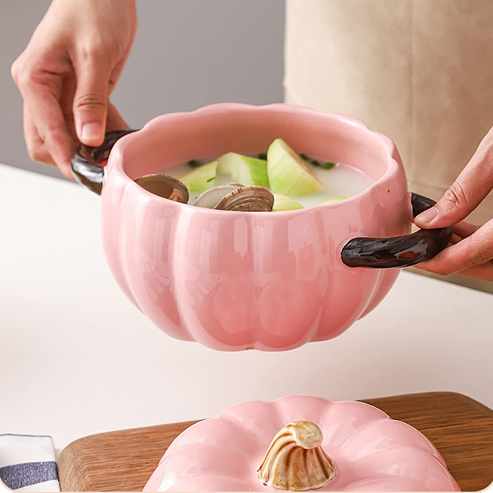 Ceramiczny Zapiekanka Dynia Szkliwo Dutch Oven Z Pokrywką Garnek Do Pieczenie Grill, Płyta Kuchenna, Duszenie, Wprowadzenie(Orange)