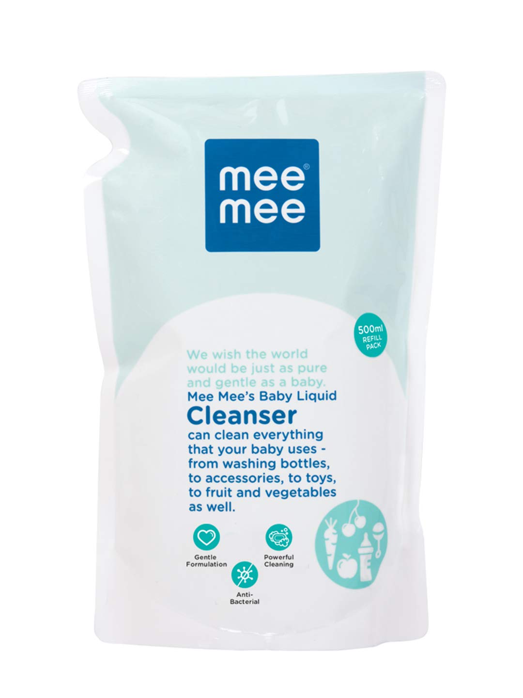 Mee Mee Liquid Cleanser 500 ml | Anti-Bacterial Formula Kills 99.9% Germs | For Bottles, Nipples, Accessories, Toys, Fruits & Vegetables | Alcohol-Free, One-Drop Cleaning, Dermatologically Tested 1