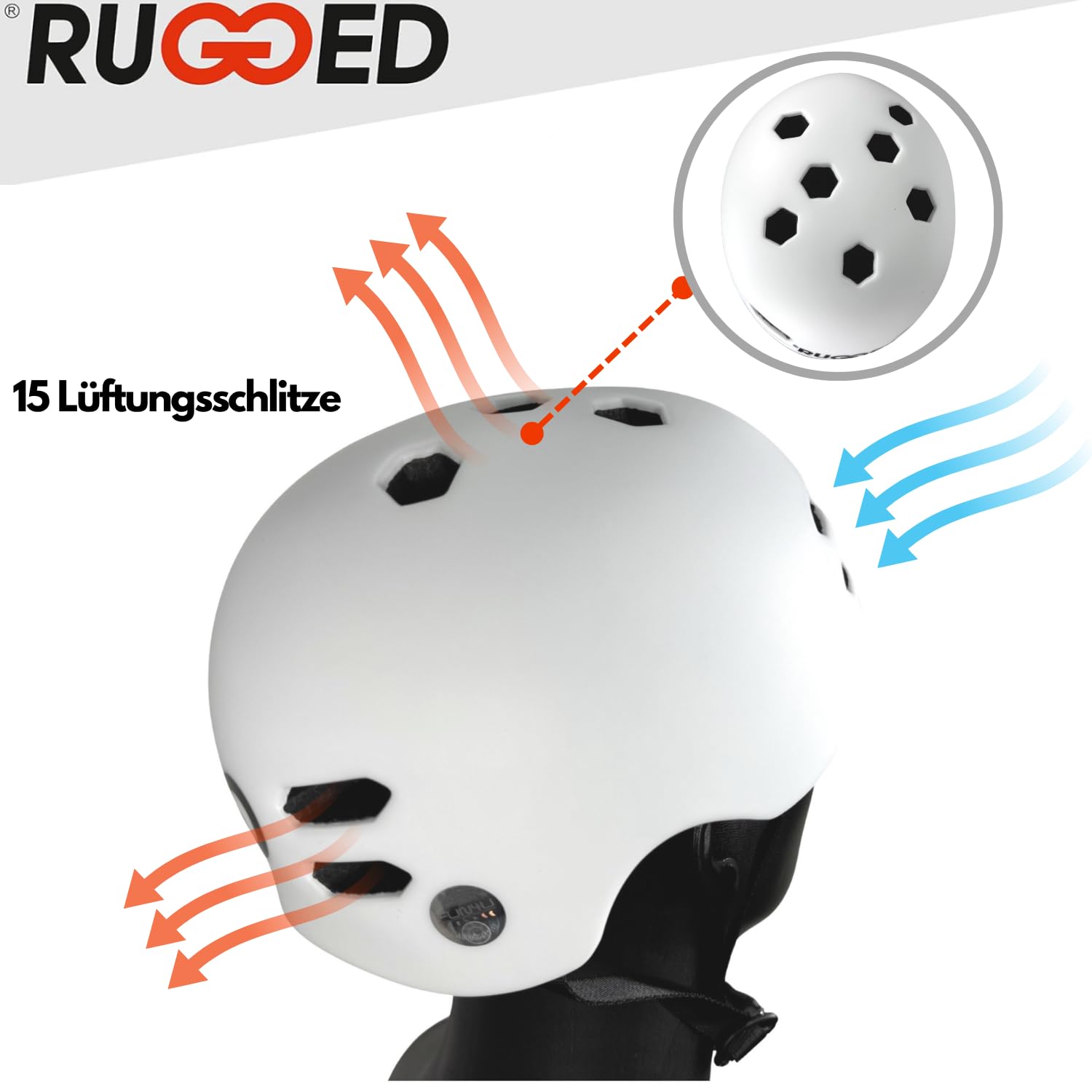 Rugged Leichter Inmold Helm I Grössenverstellbar I Magnetverschluss I belüftet für Stunt-Scooter I Skateboard I Inlineskates I Fahrrad I BMX I Dirt I E-Scooter