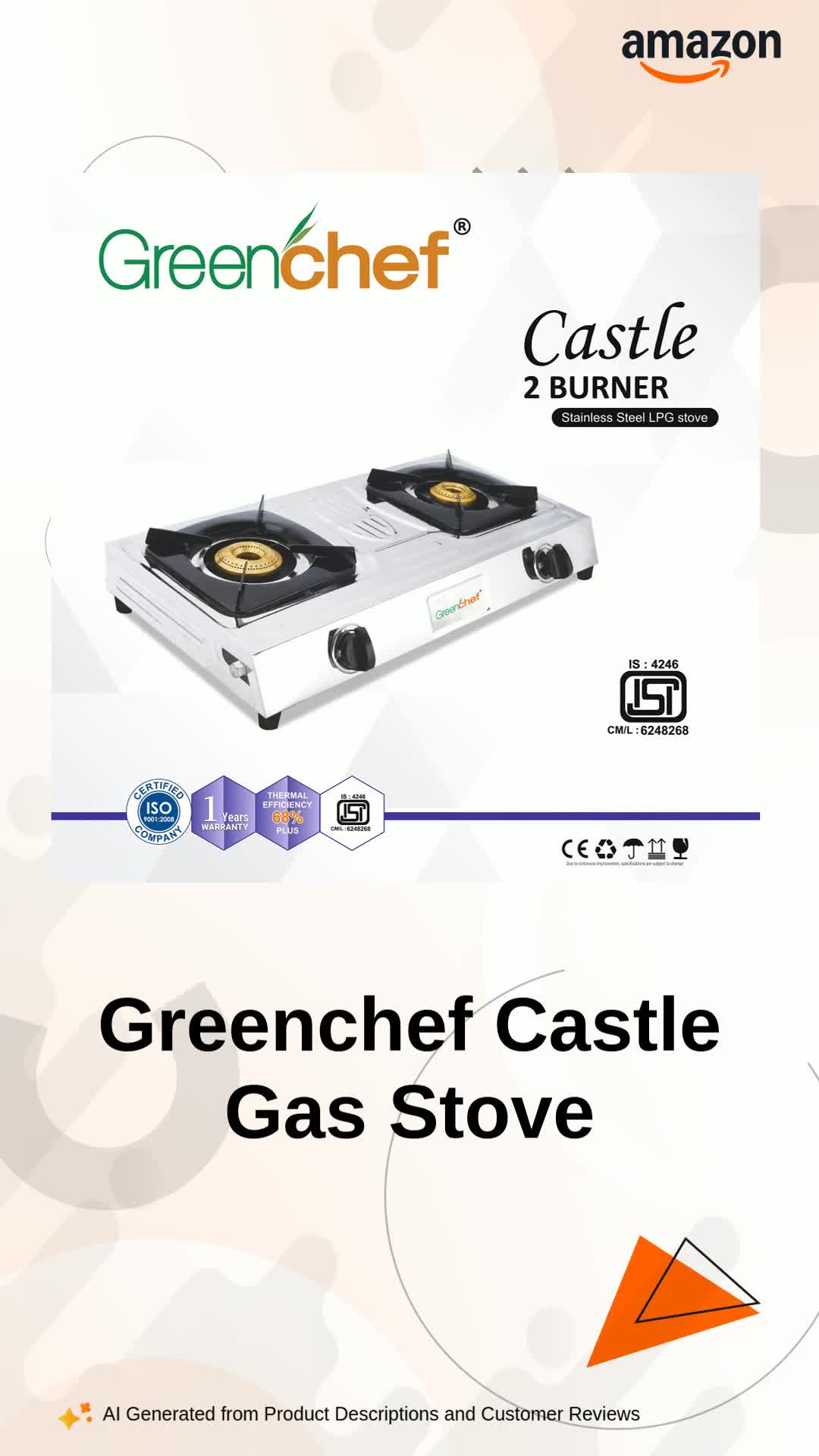 Greenchef Castle Stainless steel Manual Gas stove (2 Burner