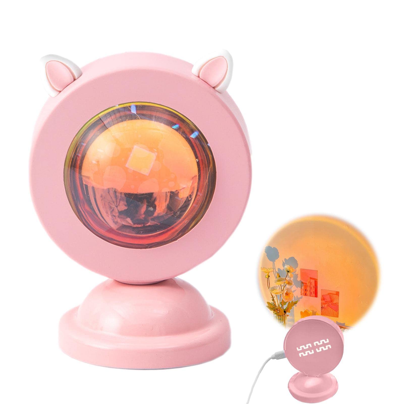 Pomurom Sunlight Lamp - Adorable LED Sunset Projector Lights with Cute Ears,Decorative Visual Sunset Night Light Projector for Living Room Bedroom Home Decor