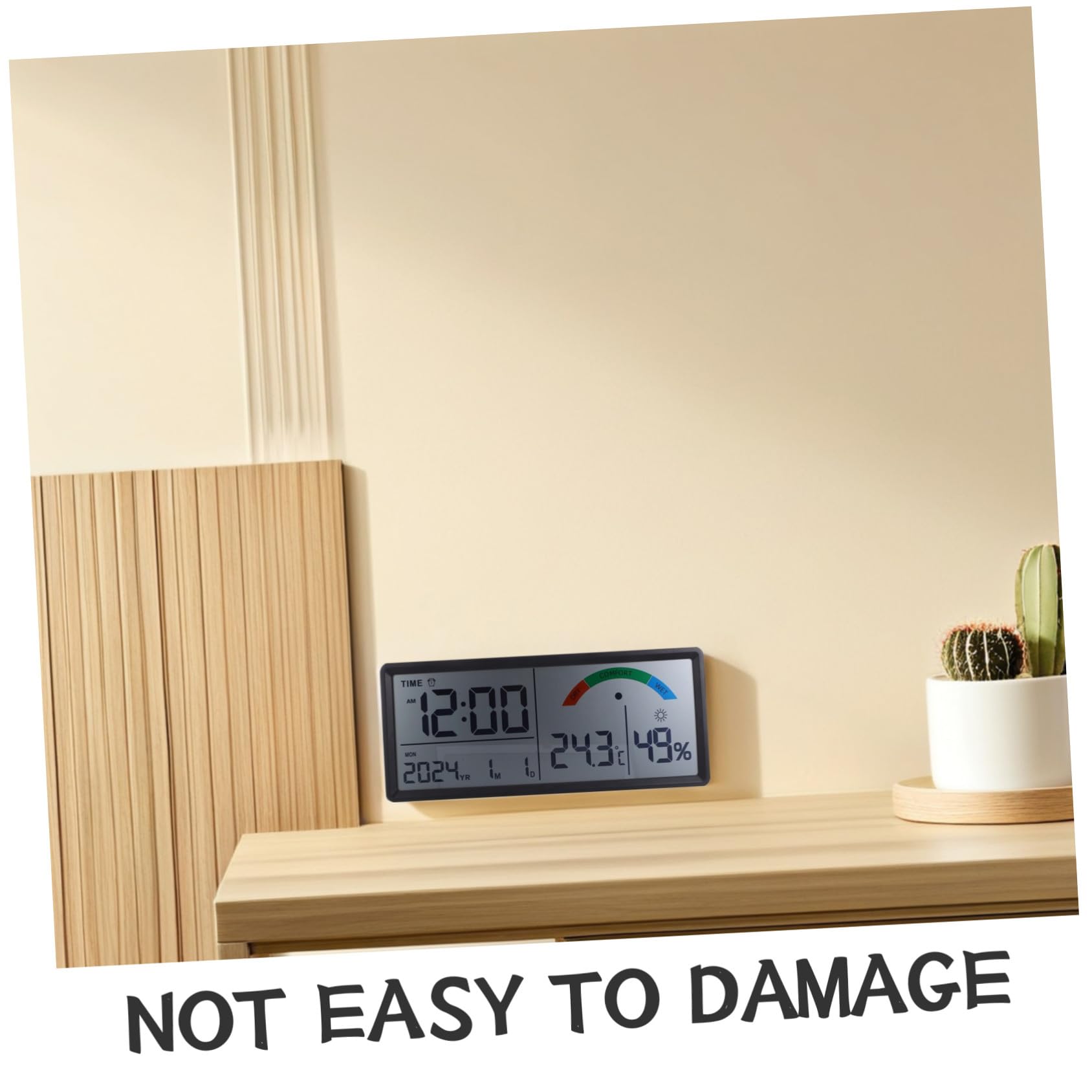 Mikikit Reloj Digital de Pared con Pantalla LCD Grande de Termohigrómetro Integrado con Alarma Temperatura Humedad Fecha y Día Multifuncional para Sala y Escritorio