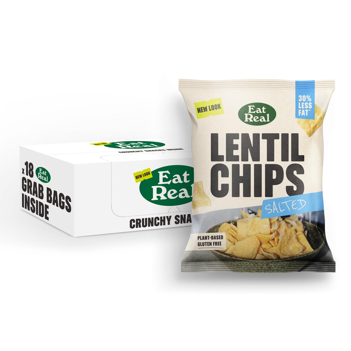 Eat Real, Lentil Chips, Salted, 18 x 40g, Gluten-Free Crisps Multipack, Vegan-Friendly, Healthy Snacks, 30% Less Fat