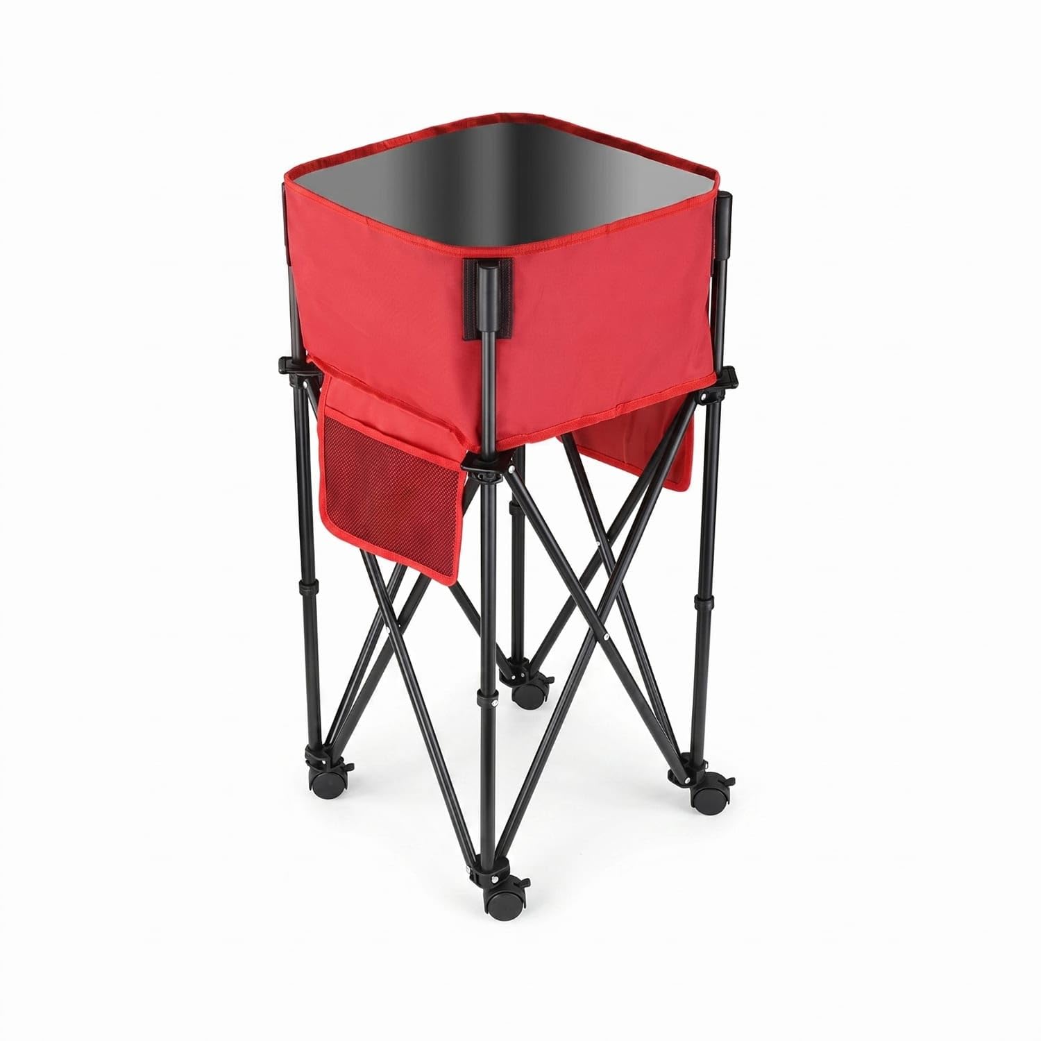 BNF® Portable Foldable Storage Rack Metal Frame Cloth Storage Bin Open Top Bin Shelf Organizer Cylindrical for Outdoor, Red, with Wheels-picture-14