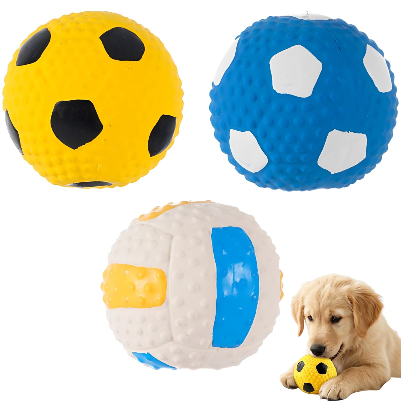 XZSKD 3-Pack Small Latex Squeaky Dog Ball, Interactive Chew Toy for Puppies & Small