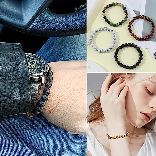 FIRAZIO 12Pcs 8mm Gemstones Beaded Stretch Bracelet for Women Crystal Stone Bracelets Round Beads Semi-Precious Stretch Bracelet Set Unisex3
